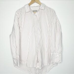 Everlane THE BOYFRIEND SHIRT XL 100% COTTON white red stripe button long sleeve